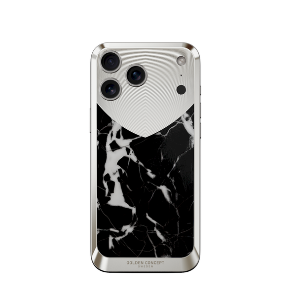 Чехол из Нержавеющей Стали 316L на магните для iPhone 17 Pro Max. Натуральный Камень Мрамор - NERO MARQUINA.