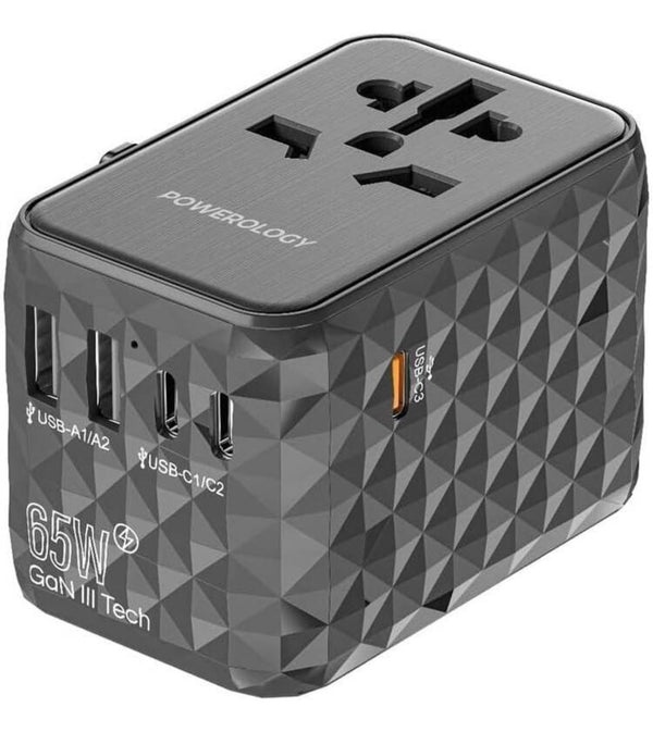 Powerology 65W Gan Multi-Port Travel Adapter